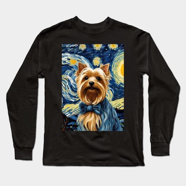 Yorkshire Terrier Dog Breed in a Van Gogh Starry Night Art Style Long Sleeve T-Shirt by Art-Jiyuu